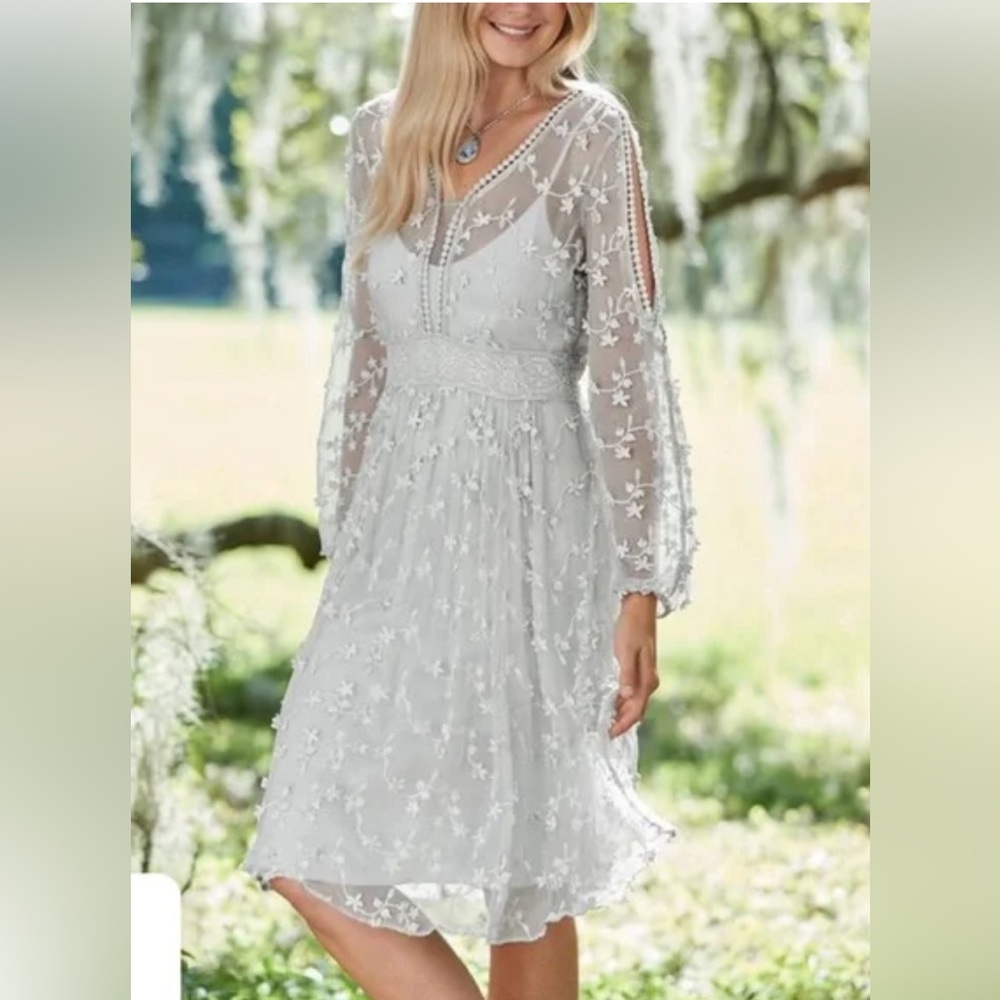 Sundance Boho Pretty as a Picture Embroidered White Knee Length Dress Cowgirl